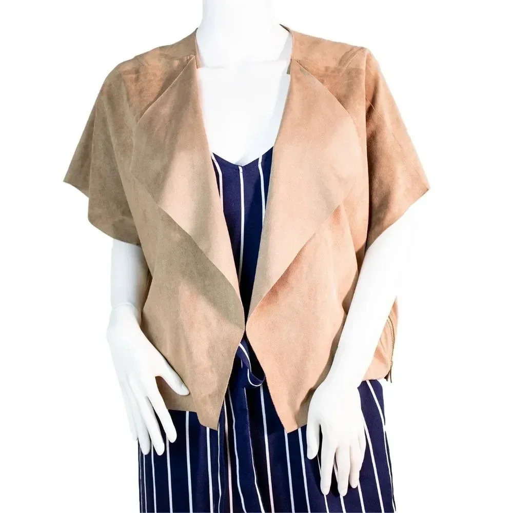 Chico's Tan Faux Suede Zippered Wrap Vest M